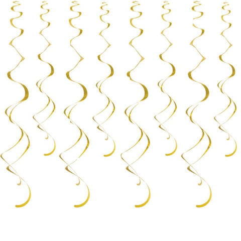 Pack of 8 - Metallic Gold Swirl Hanging Decorations