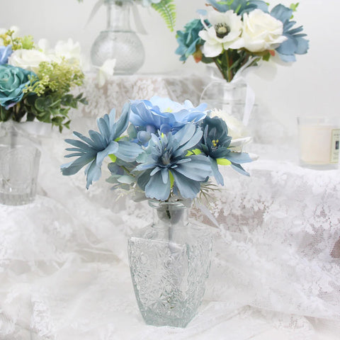 Set of 6 - Assorted Aquamarine Blue Flower Centerpieces