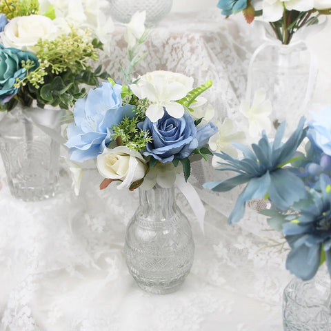 Set of 6 - Assorted Aquamarine Blue Flower Centerpieces