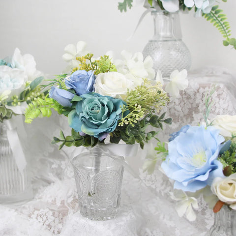 Set of 6 - Assorted Aquamarine Blue Flower Centerpieces