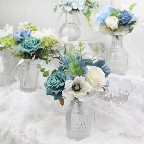 Set of 6 - Assorted Aquamarine Blue Flower Centerpieces