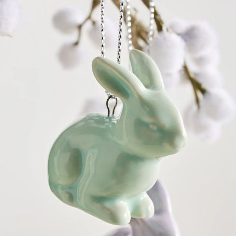 Set of 3 Mini Ceramic Bunny Hanging Decorations