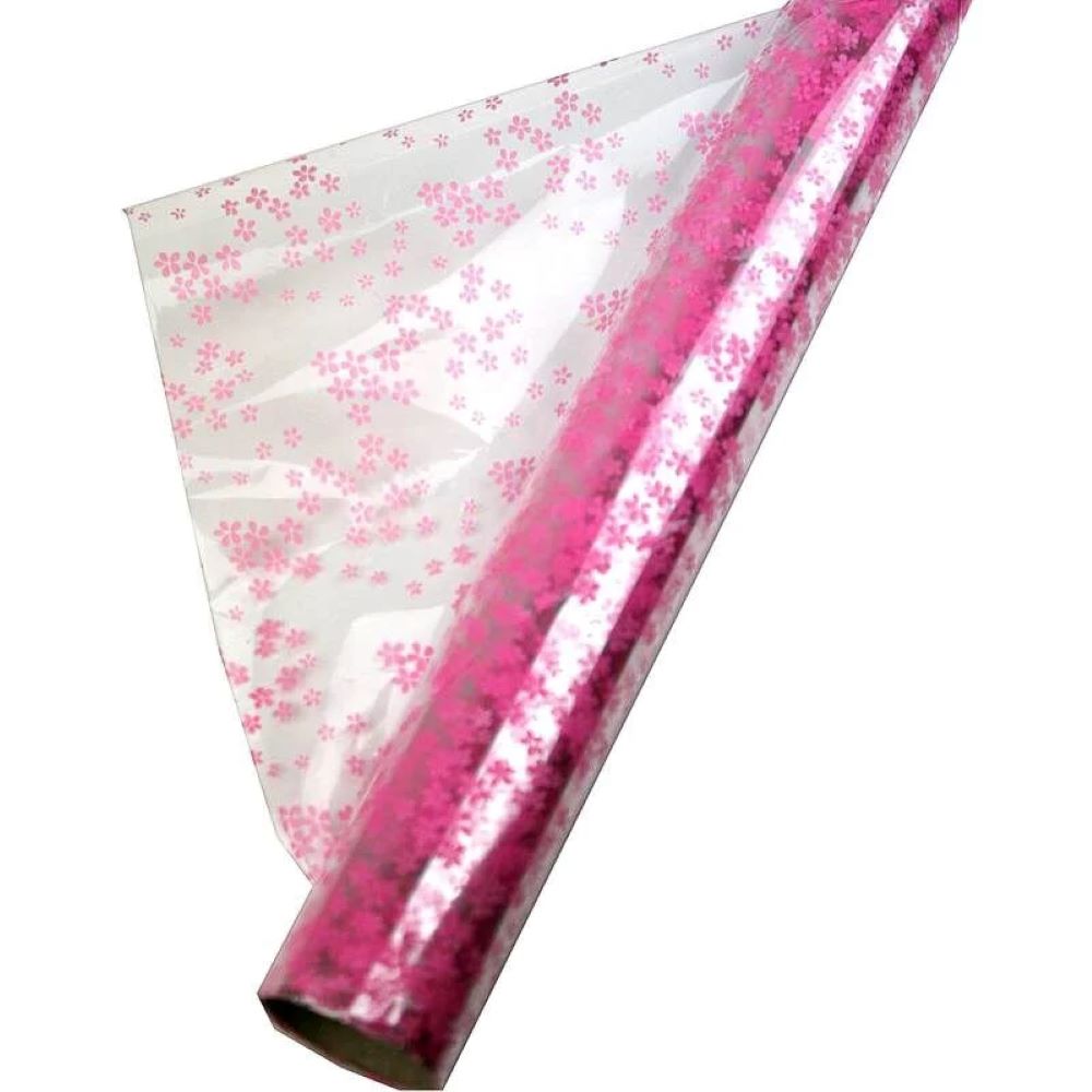 Clear Cello Roll 80cm x 100m Scattered Flowers Motif Pink Clear Cello Roll 80cm x 100m Scattered Flowers Motif Pink