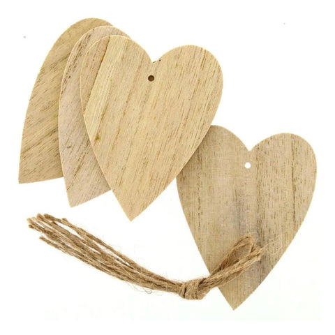 Pack of 4 - Natural Wooden Hanging Hearts for Weddings and Decor