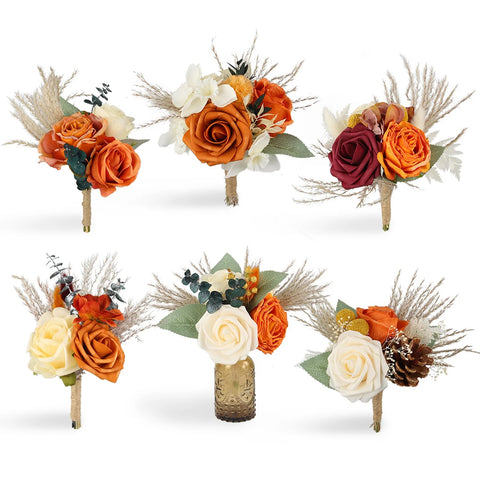 Set of 6 - Assorted Terracotta Beige Flower Centerpieces