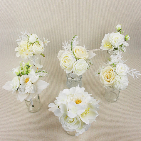 Set of 6 - Assorted White Champagne Flower Centerpieces