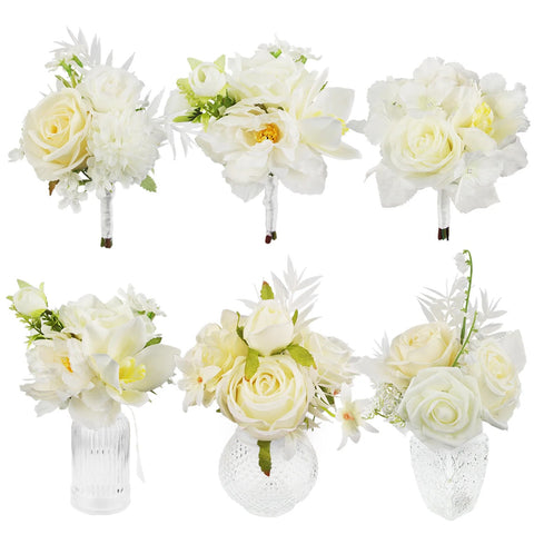 Set of 6 - Assorted White Champagne Flower Centerpieces