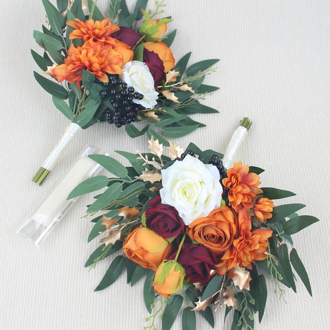 Burnt Orange Bridesmaid Bouquet - 9.3 inch Wide