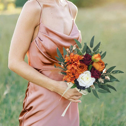 Burnt Orange Bridesmaid Bouquet - 9.3 inch Wide