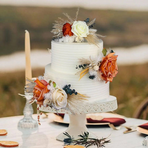 Set of 3 - Burnt Orange & Beige Cake Flowers