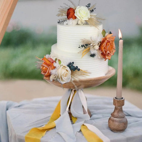 Set of 3 - Burnt Orange & Beige Cake Flowers