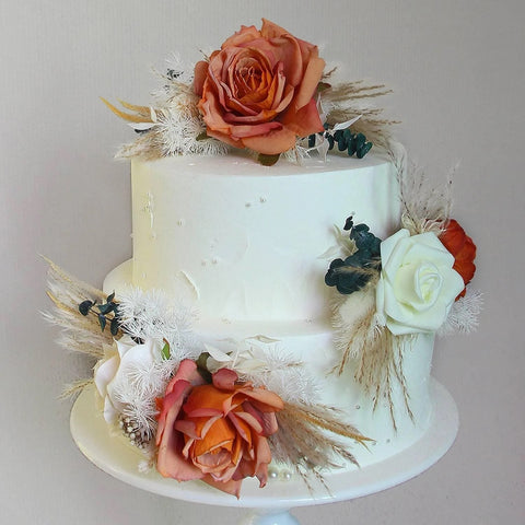 Set of 3 - Burnt Orange & Beige Cake Flowers