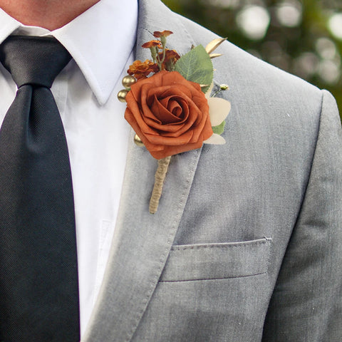 Set of Burnt Orange Corsage & Boutonniere