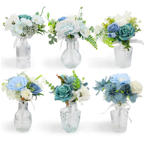 Set of 6 - Assorted Aquamarine Blue Flower Centerpieces