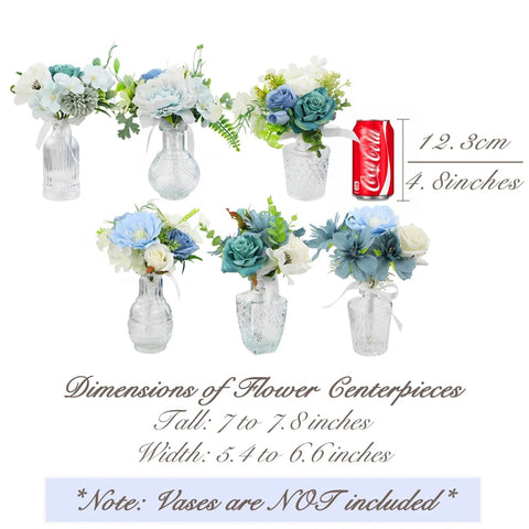 Set of 6 - Assorted Aquamarine Blue Flower Centerpieces