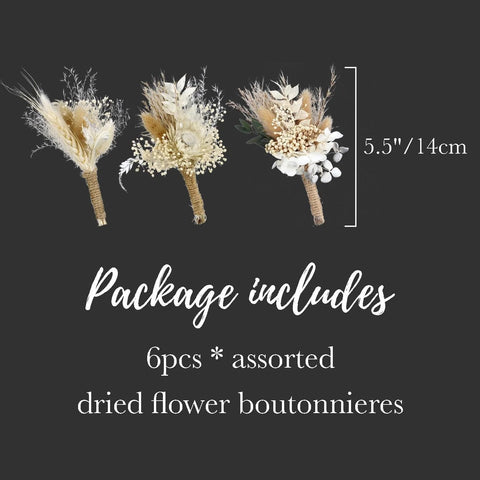 Set of 6 - Assorted Dried Flower Boutonnieres