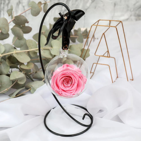 Pink Rose in Glass Bauble