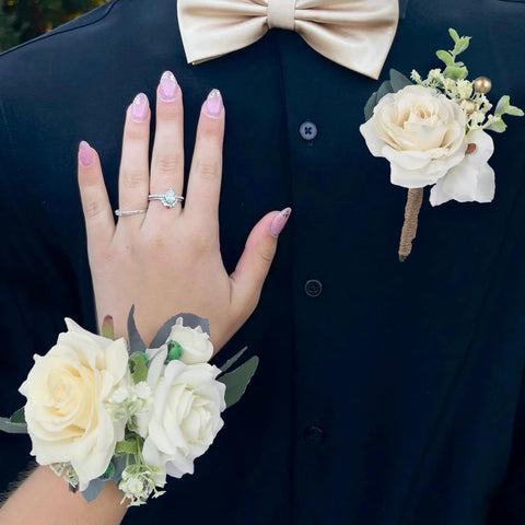 Set of Cream White Corsage and Boutonniere