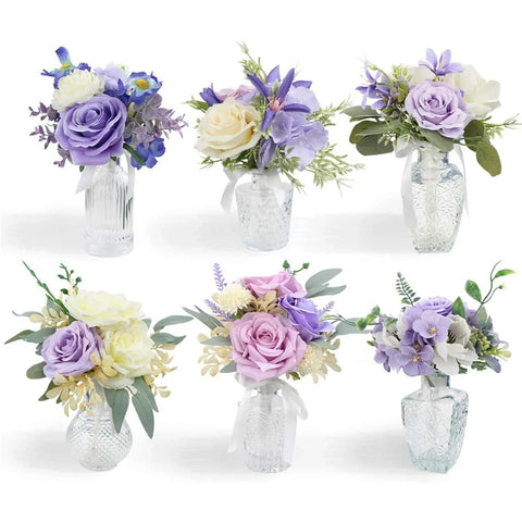 Set 0f 6 - Assorted Pastel Purple Flower Centerpieces