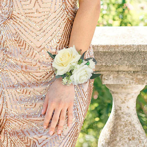 Set of Cream White Corsage and Boutonniere