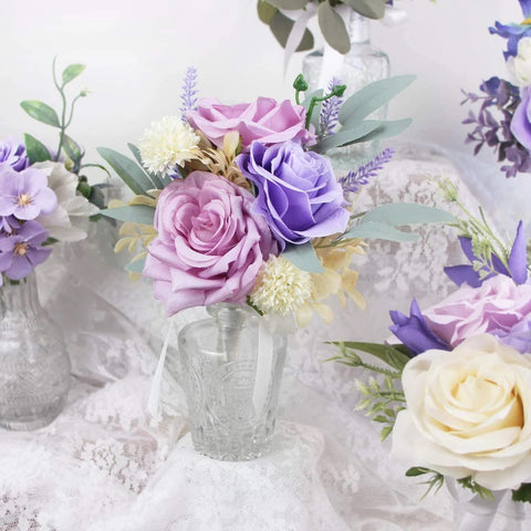 Set 0f 6 - Assorted Pastel Purple Flower Centerpieces