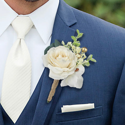 Set of Cream White Corsage and Boutonniere