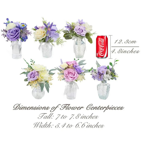 Set 0f 6 - Assorted Pastel Purple Flower Centerpieces