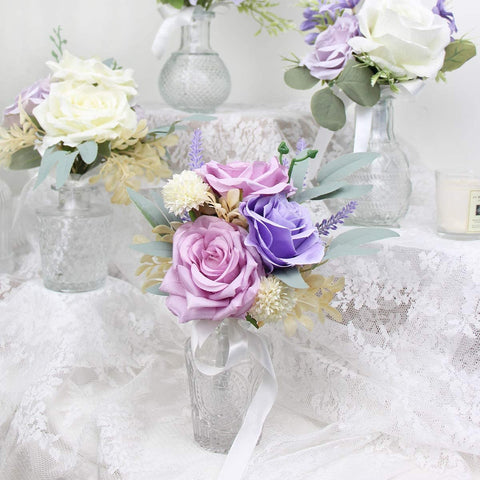 Set 0f 6 - Assorted Pastel Purple Flower Centerpieces