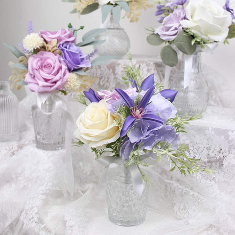 Set 0f 6 - Assorted Pastel Purple Flower Centerpieces