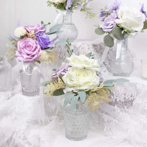 Set 0f 6 - Assorted Pastel Purple Flower Centerpieces